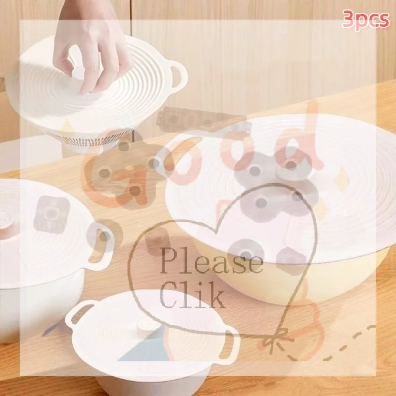 3pcs Silicone Lids Set With Double Handle Pot Lid Heat-Resistant Microwave Splatterproof Cover Reusable For Bowls Plates Pans