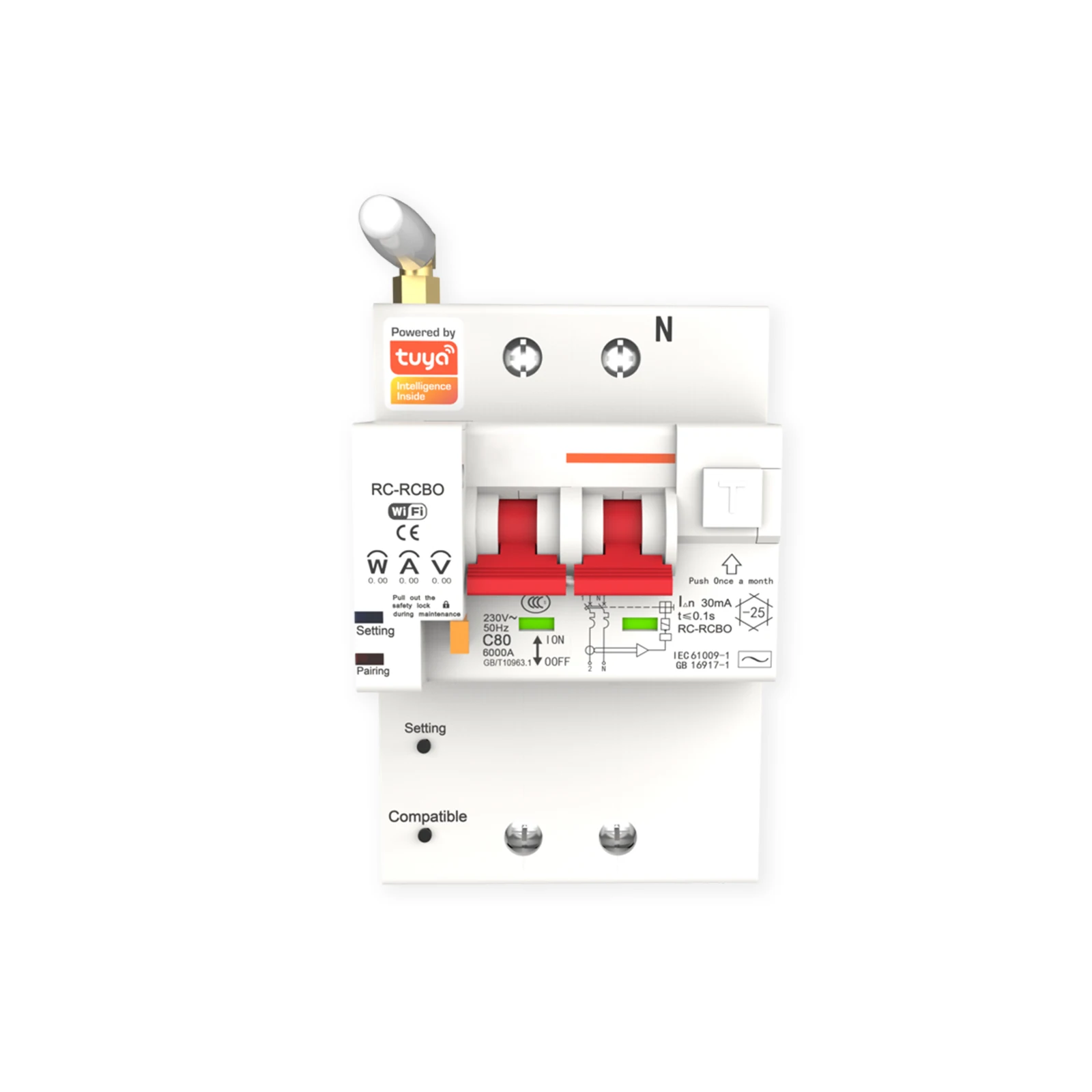 2022 OEM Factory Wireless ZIGBEE Electrical Breakers Circuit Breaker 2P 10A-100A with Power Meter and Leakage protection