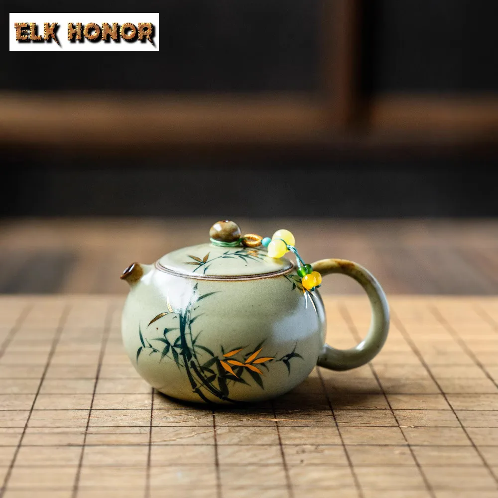 

150ml Kiln Fambe Hand-painted Bamboo Xishi Teapot Creative Tea Infuser Pot Tea Soaking Kettle With Ball Hole Teaset Ornaments