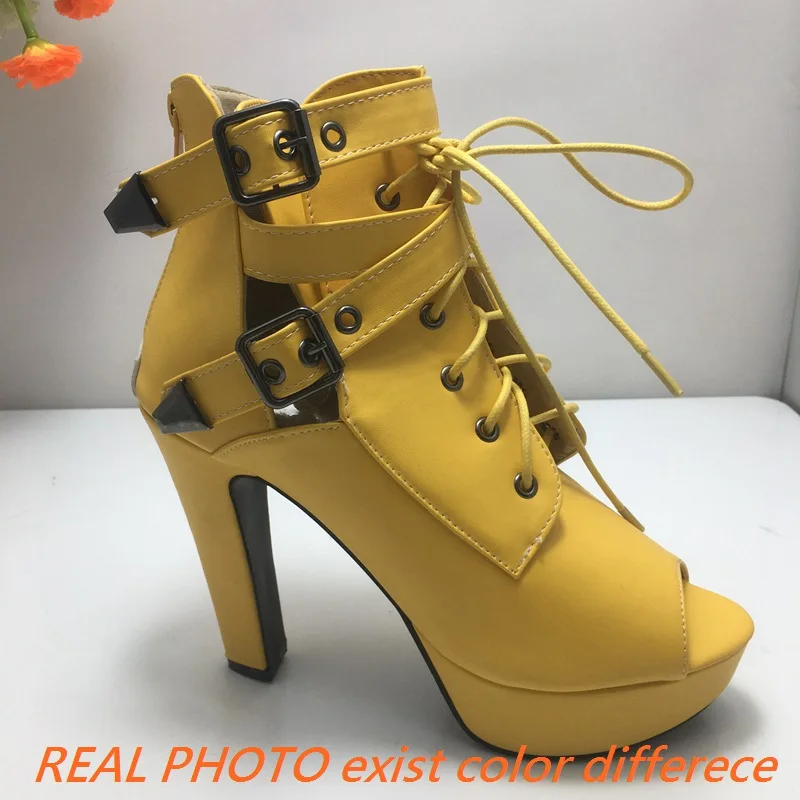 REAVE CAT Luxry Ladies Shoes Open Toe Thick Heels 12cm Lace Up Buckles Platform 3cm Women Sandals Party Big Size 48 49 50