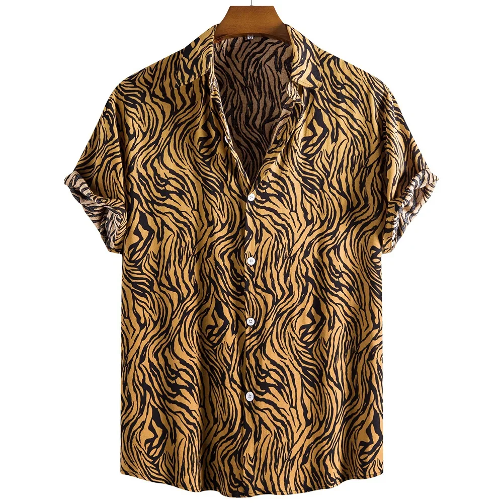 Hawaiian men's casual short-sleeved shirt Harajuku Street wear Tiger print 3d printed street Clothing for man