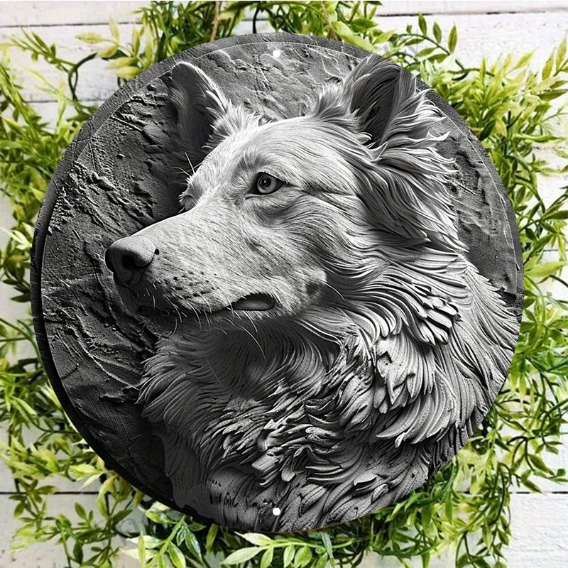 Collie Dog Round Aluminum Wall Sign, UV and Scratch Resistant, Easy-Hang, Outdoor and Indoor Decor, Decorative Wall Poster