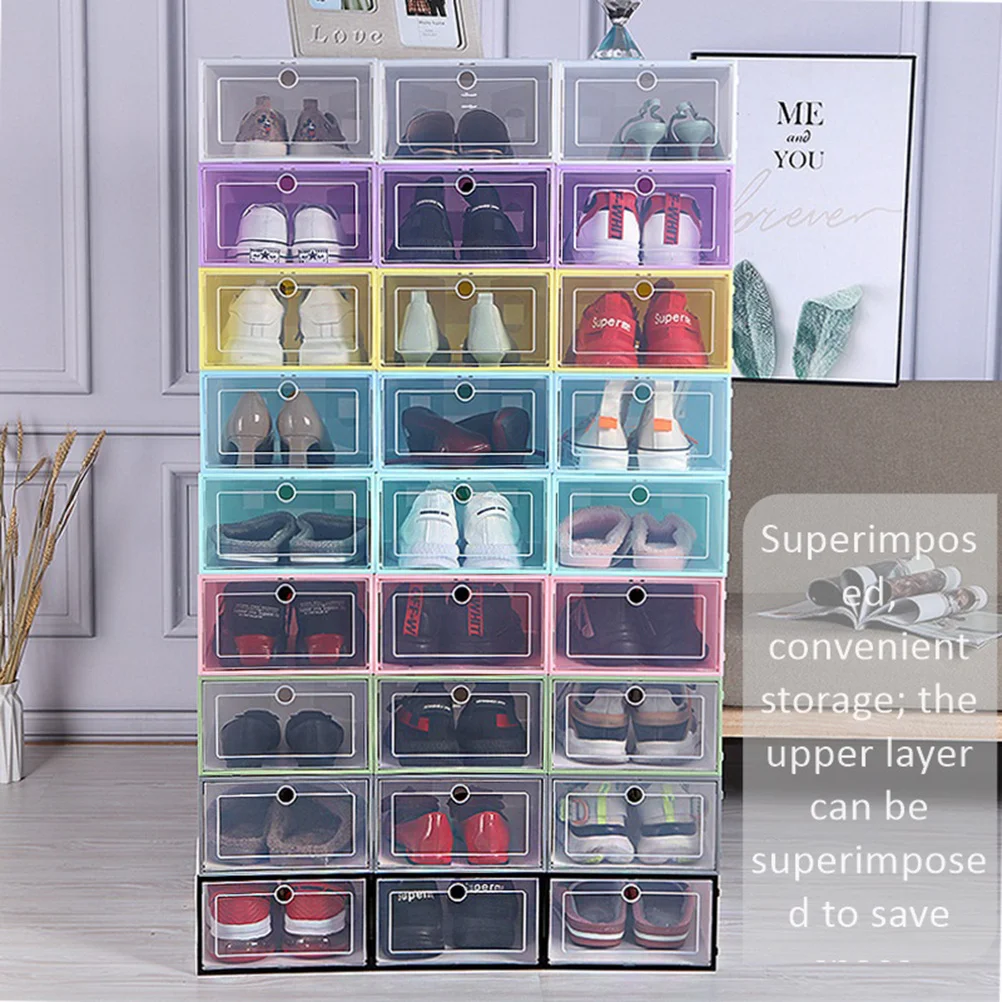 

6Pcs Transparent Stackable Shoes Box Drawer Type Organizer Space Saving Shoe Storage Container for Closet Entryway Home