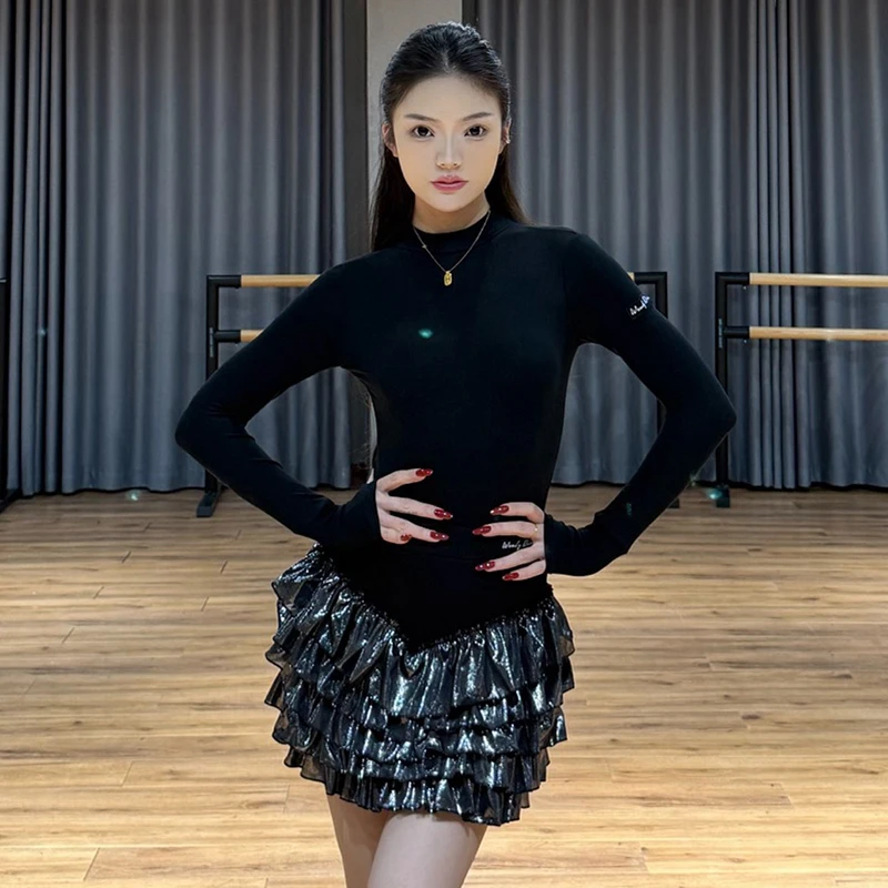 Herfst Winter Latin Dans Kleding Vrouwen Lange Mouwen Tops Taart Rok Volwassen Praktijk Kleding Rumba Cha Cha Voeren Jurk NV25486