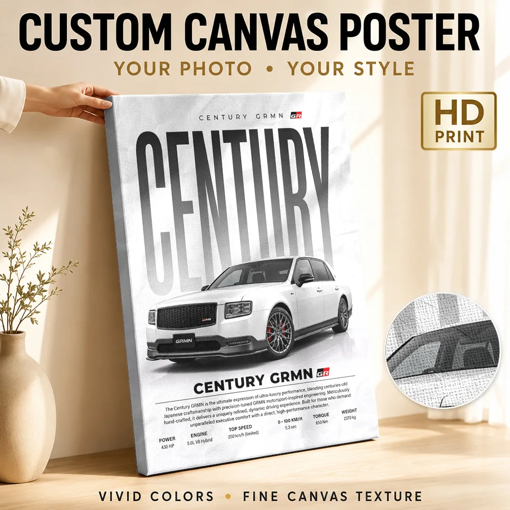 White Luxury Japanese Century GRMN Car Sedan Canvas Poster Personalized Photo Dynamic Wall Art Garage Studio Decor Driver Gift