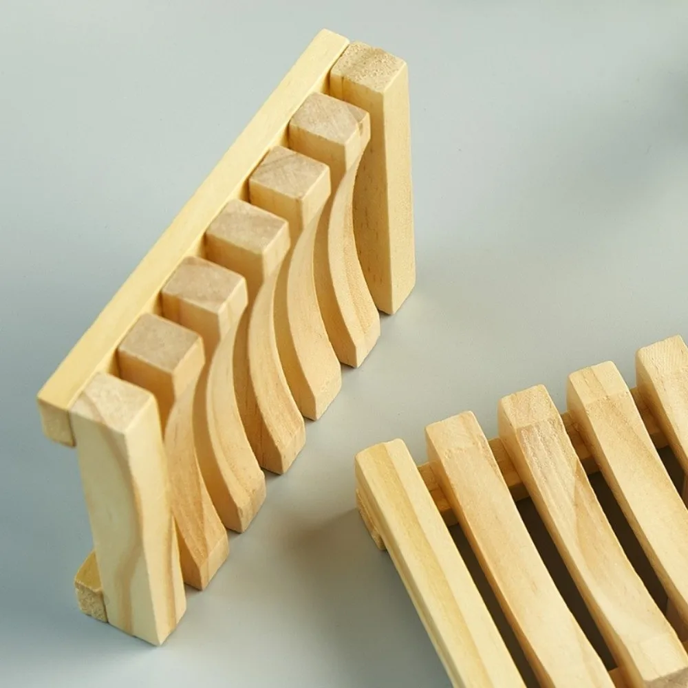 Natural Hollow Slat Wood Soap Dish Two Style Frame Quick Drain Soap Holder Raised Base Bathroom Storage Kitchen Sink