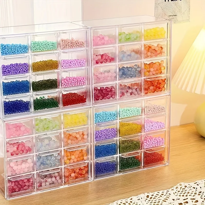 DIY Handmade Bead Storage Box Drawer Style Dust proof Desktop Handmade Bead Storage and Sorting Box Transparent Material Box