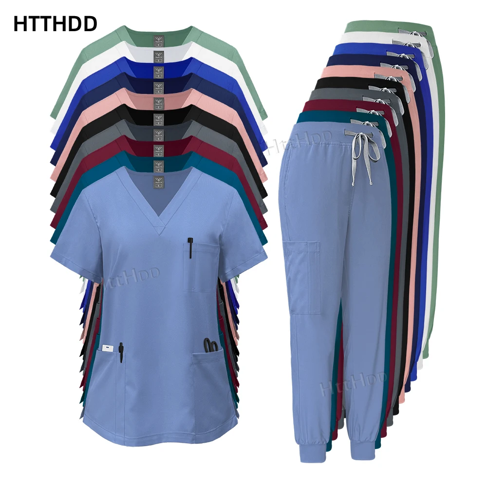 Hot Sales Medical Uniforms Woman Multicolour Short Sleeved Nursing Set Dental Clinic Veterinary Uniform Pet Store Pharmacy Scrub