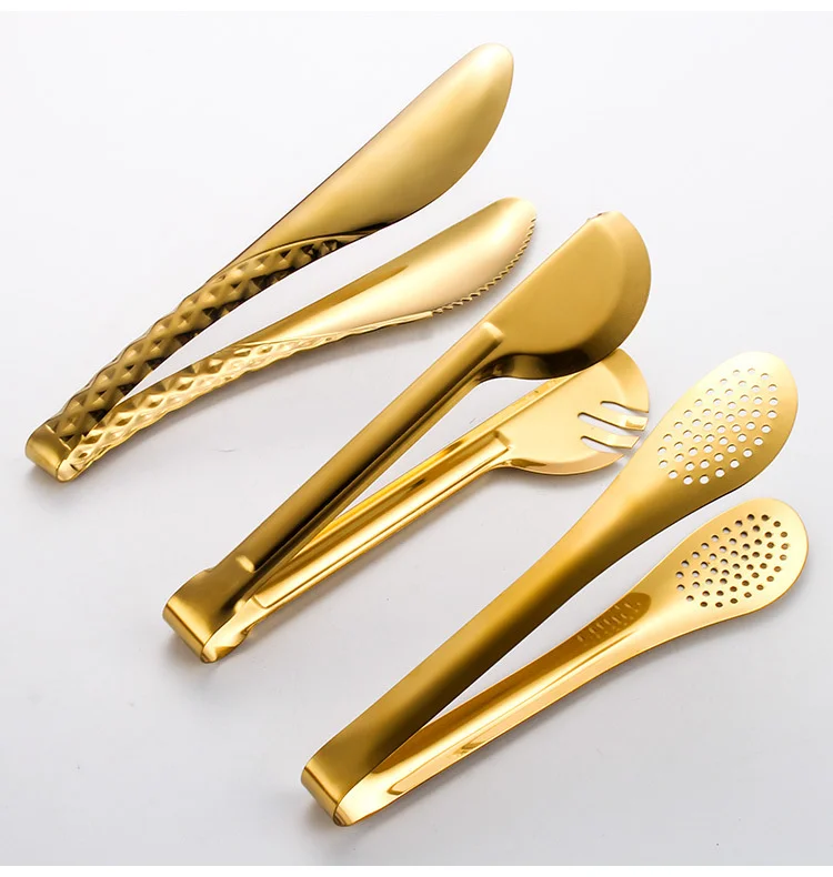 Gold Stainless Steel Food Clip Soup Spoon Colander Cooking Spoon With Storage Stand Kitchen Utensils Skimmer Frying Spatula