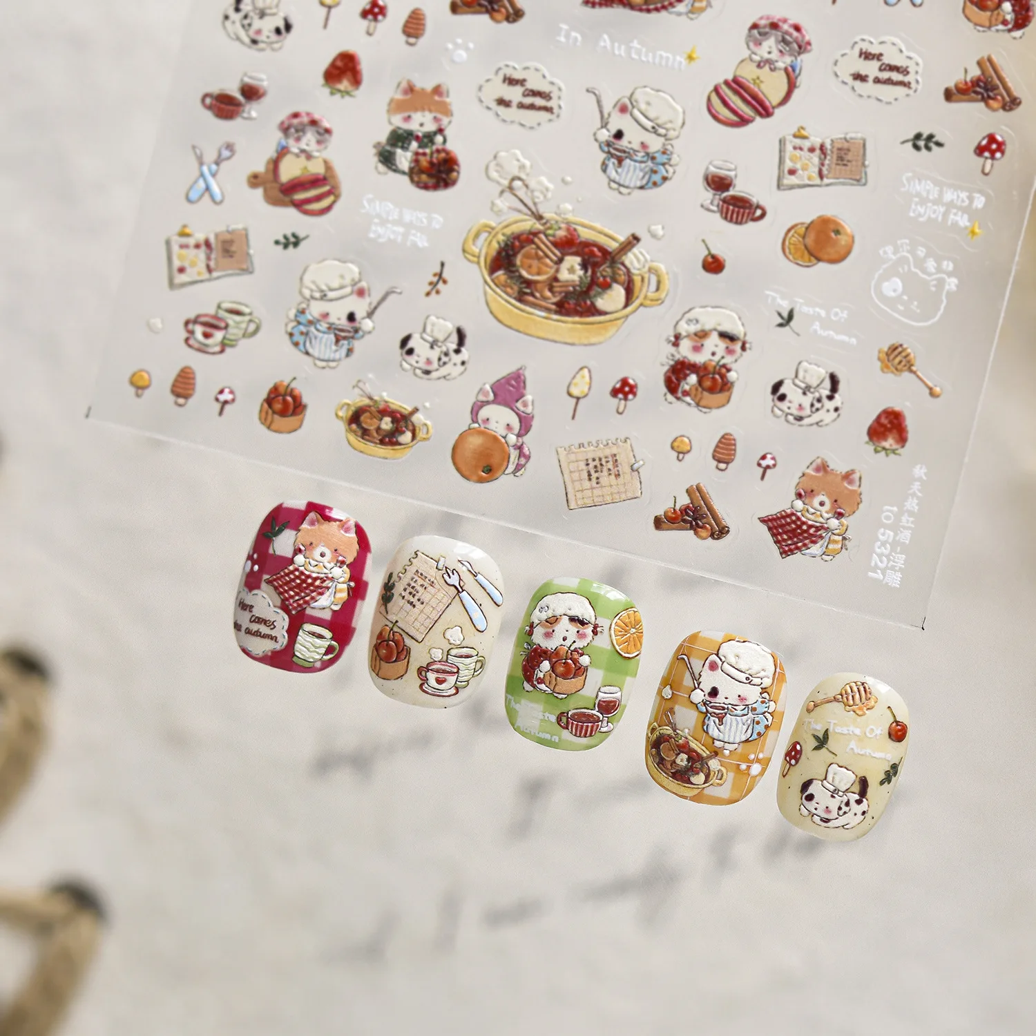 5D in rilievo carino bambola rotta adorabile orso gatto cane autunno vino rosso partito nail art adesivi decalcomanie manicure Kawaii ciondoli caldi