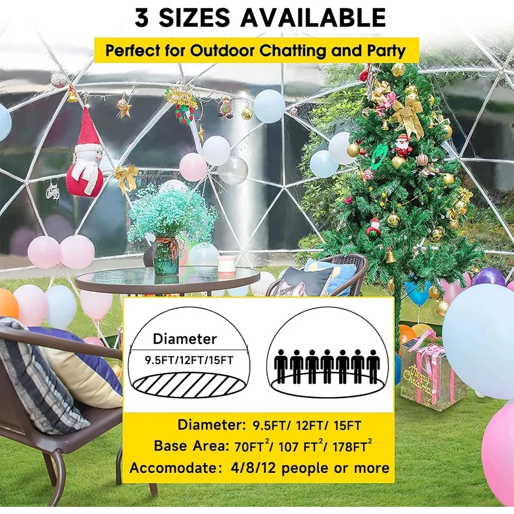 Garden Dome Igloo, 15 * 9.5 Ft PVC Dome Tents Upgraded Geodesic Dome Greenhouse, Weatherproof Greenhouse Garden Bubble Tent