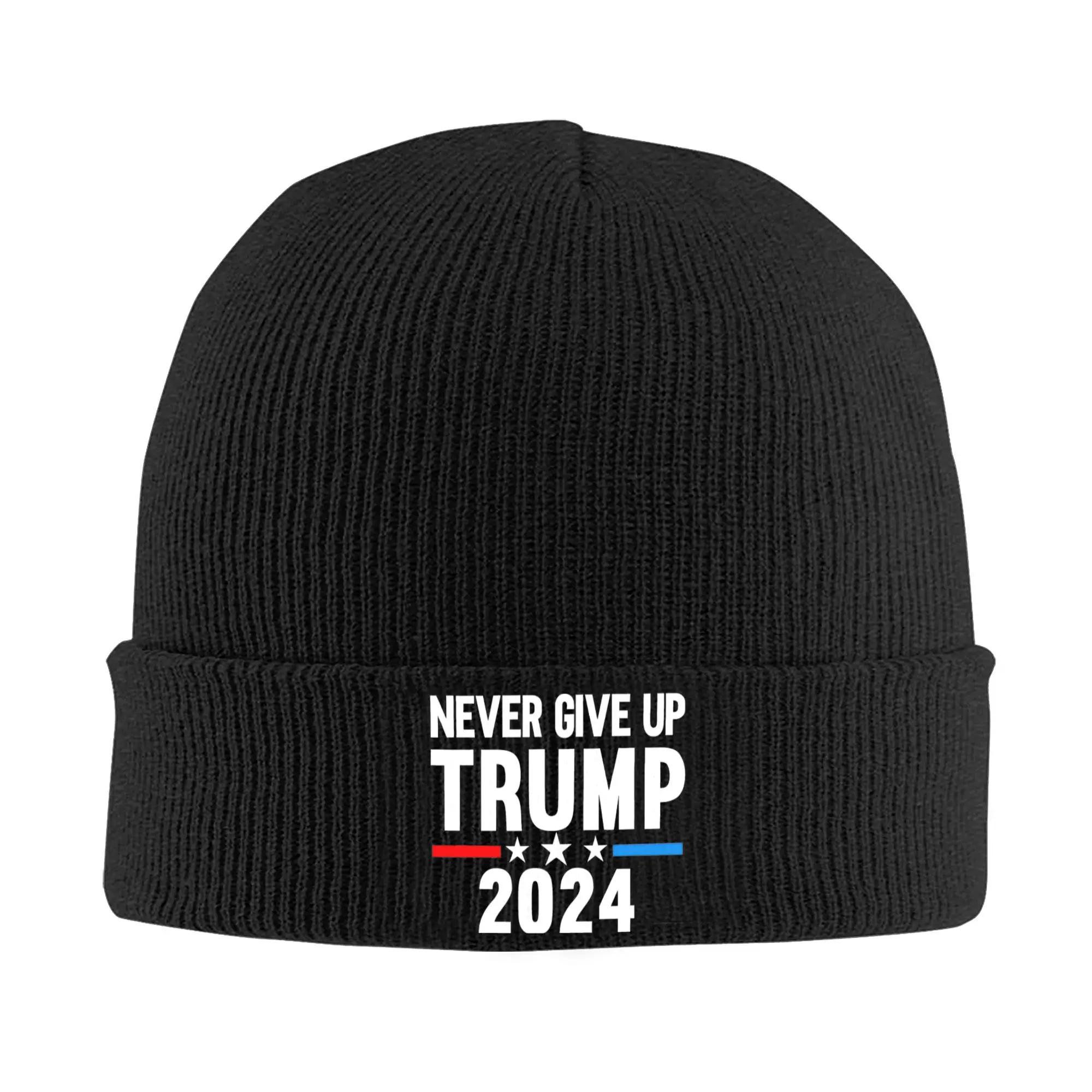 Never Give Up Trump 2024 Knitted Caps for Women Men Skullies Beanies Autumn Winter Hat Acrylic  Hip Hop Melon Cap