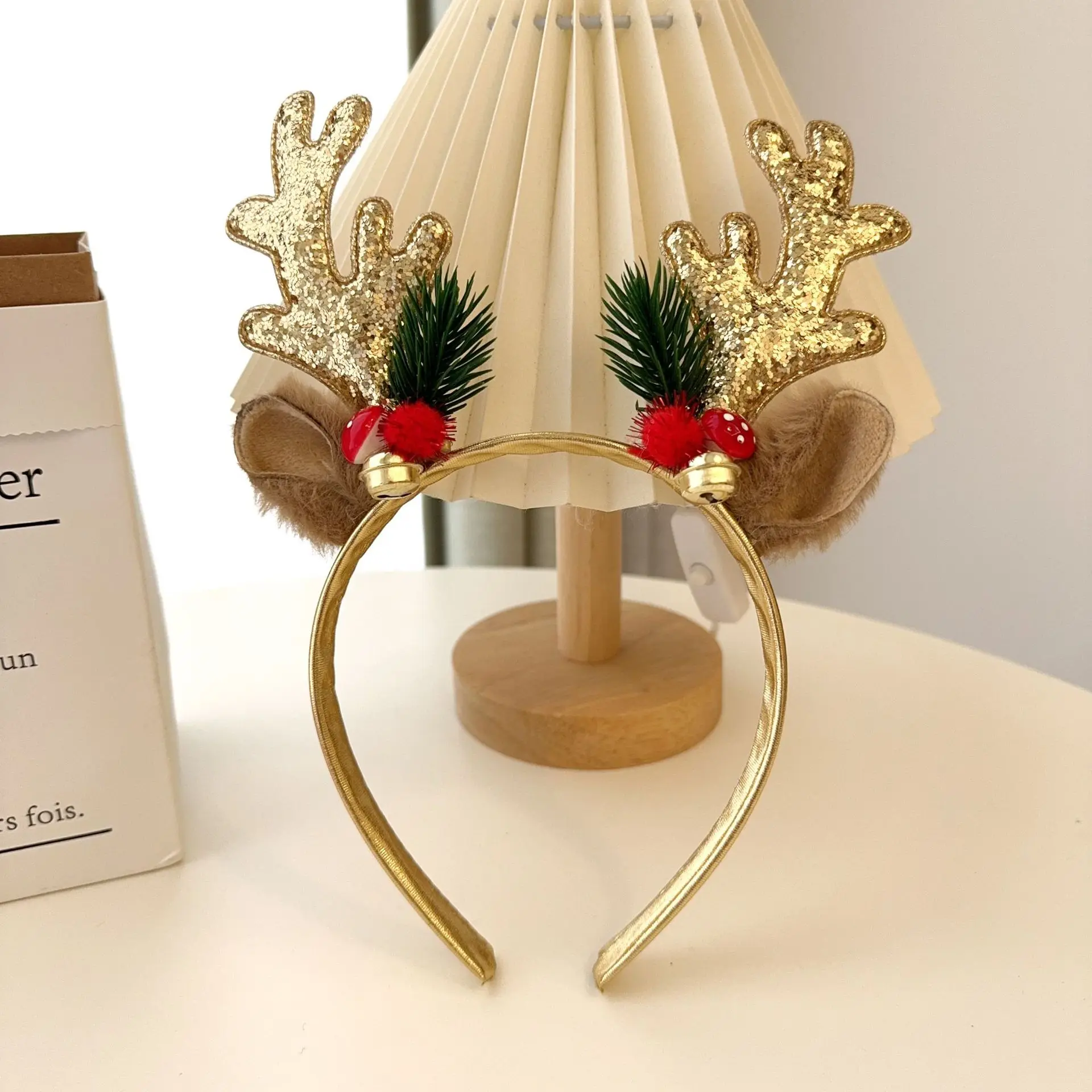 Bell Glitter Hairband Shiny Reindeer Antlers Headband Xmas Hair Accessories Glitter Christmas Headband For Dress Up Christmas