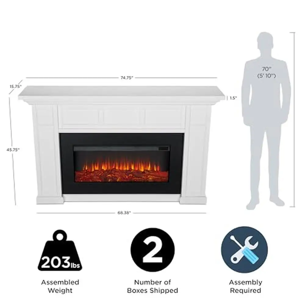 Alcott 75 Inch Electric Fireplace Mantel Insert Heater Remote Control Multicolor Flame 5000 BTUs 120V Realistic Log Anti-Topple