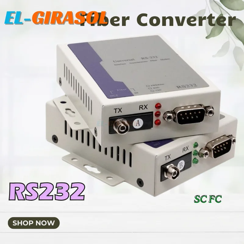 1 Pair RS232 to Fiber Optic Converter Single Mode SC FC Bidirectional DB9 Serial Data RS232 Transceiver Industrial Module