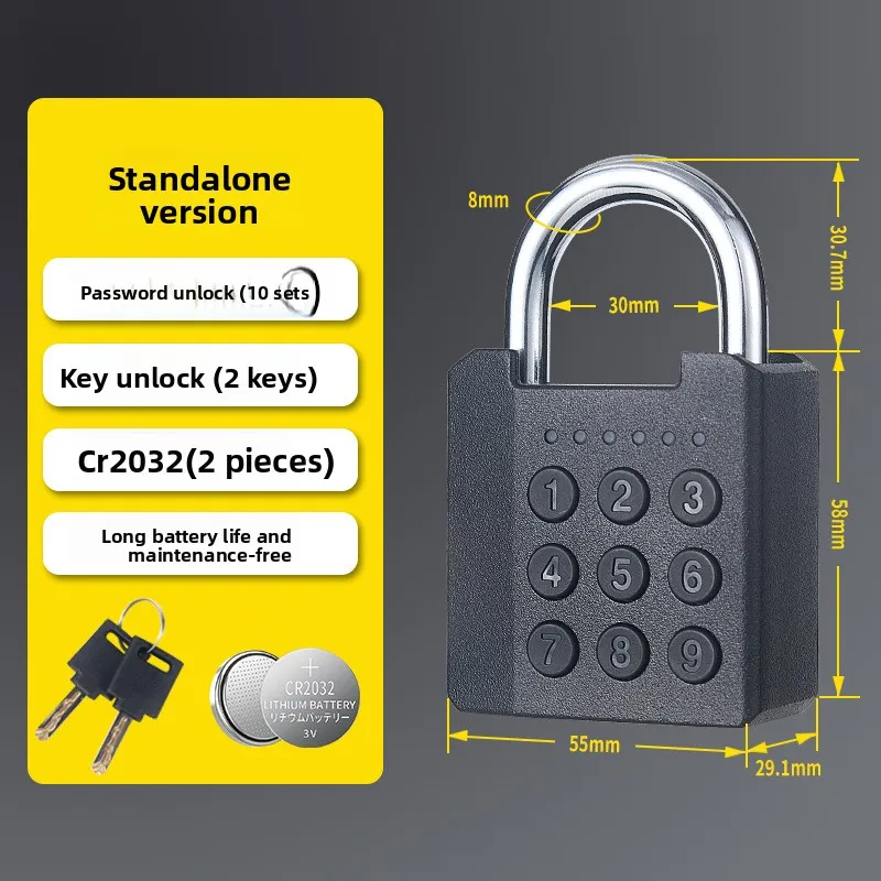 Intelligent Password Padlock with Key, Outdoor Waterproof, Home Anti-theft Lock Head, Button Lock, Storage Warehouse Door Lock