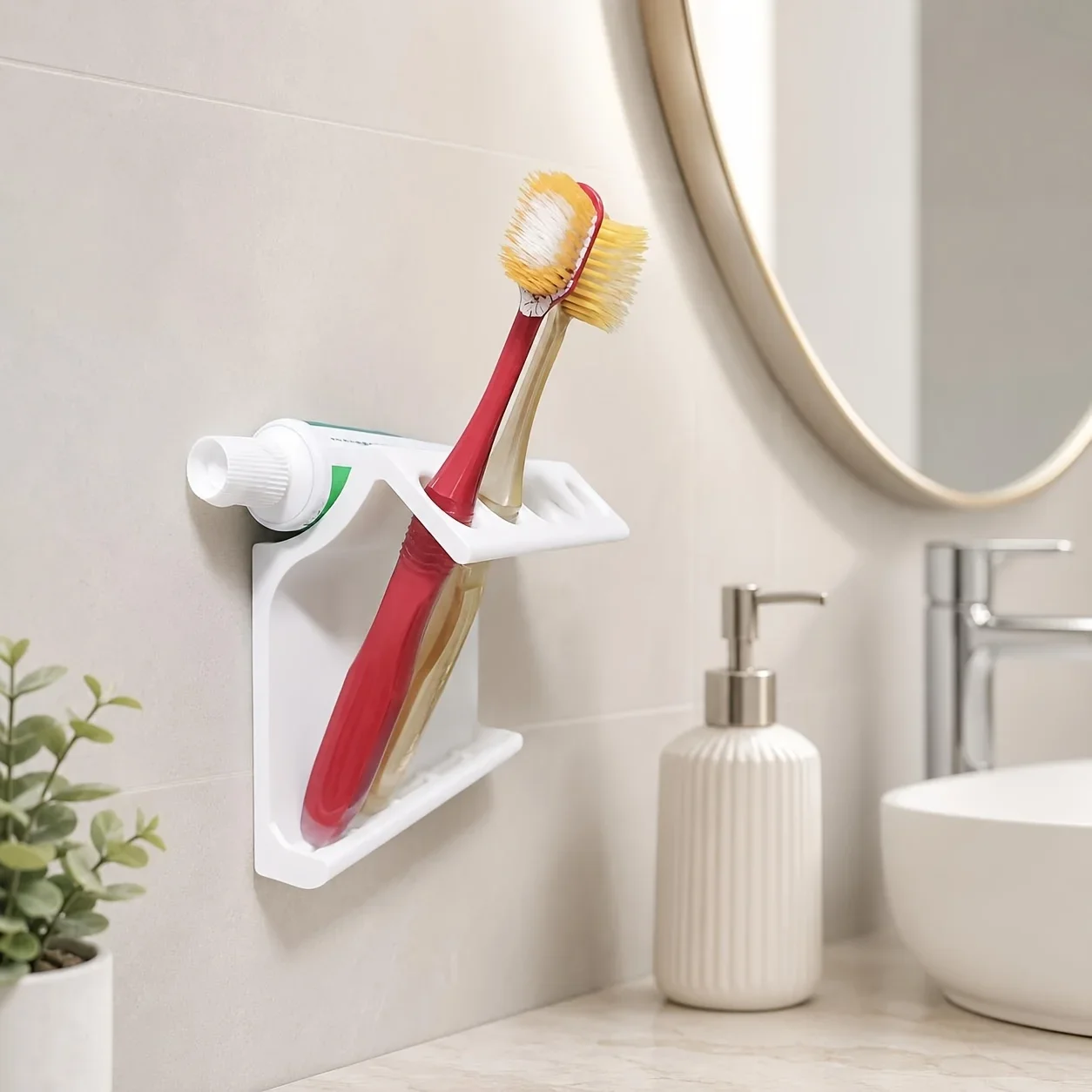 3D Printed Toothbrush Holder Wall Mounted No Drill Hanging Toothbrush Organizer Rack for Bathroom Makeup Brush Storage