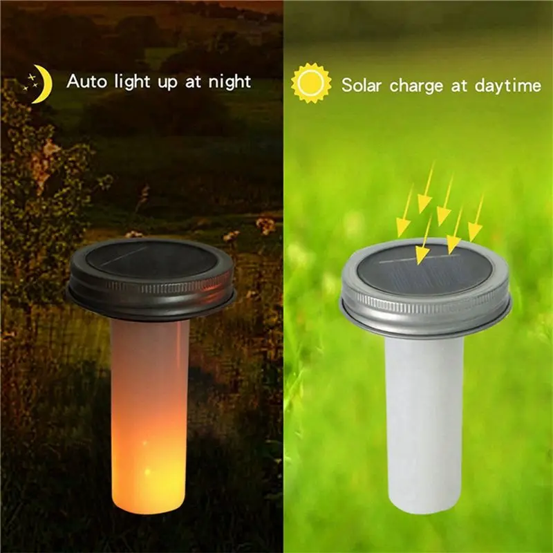 ABSS-8X Solar LED Flame Light Outdoor Mason Jar Lit Lamp Solar Candle Simulation Outside Lantern Garden Street Sunlight
