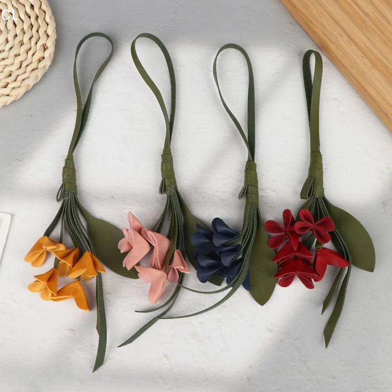 AttireTrove1Pcs PU Leather Simulation Flower Bag Charm Hanging Keychain Car Drape Exquisite Jewelry Personalized Pendant