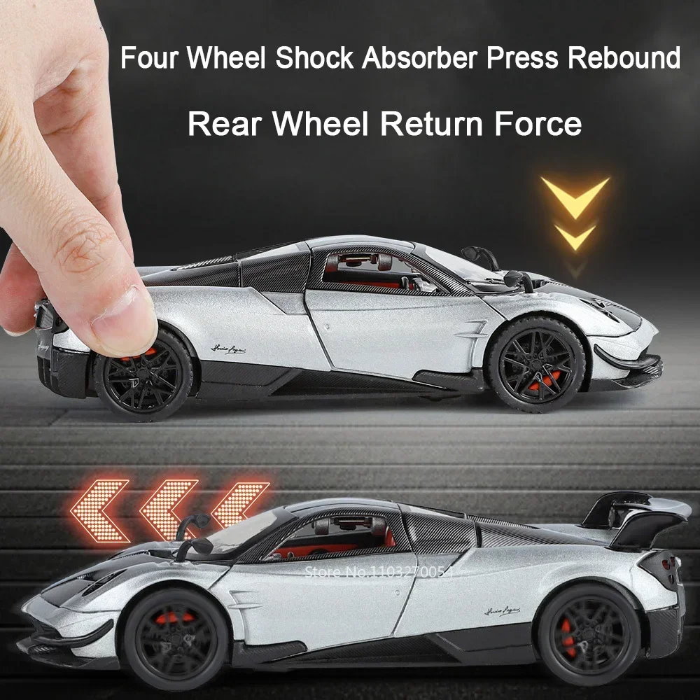 1:32 파가니 후아야 BC 존다 HP 합금 장난감 미니어처 모델 다이캐스트 자동차 문 열림 소리와 빛 풀백 스포츠카 컬렉션