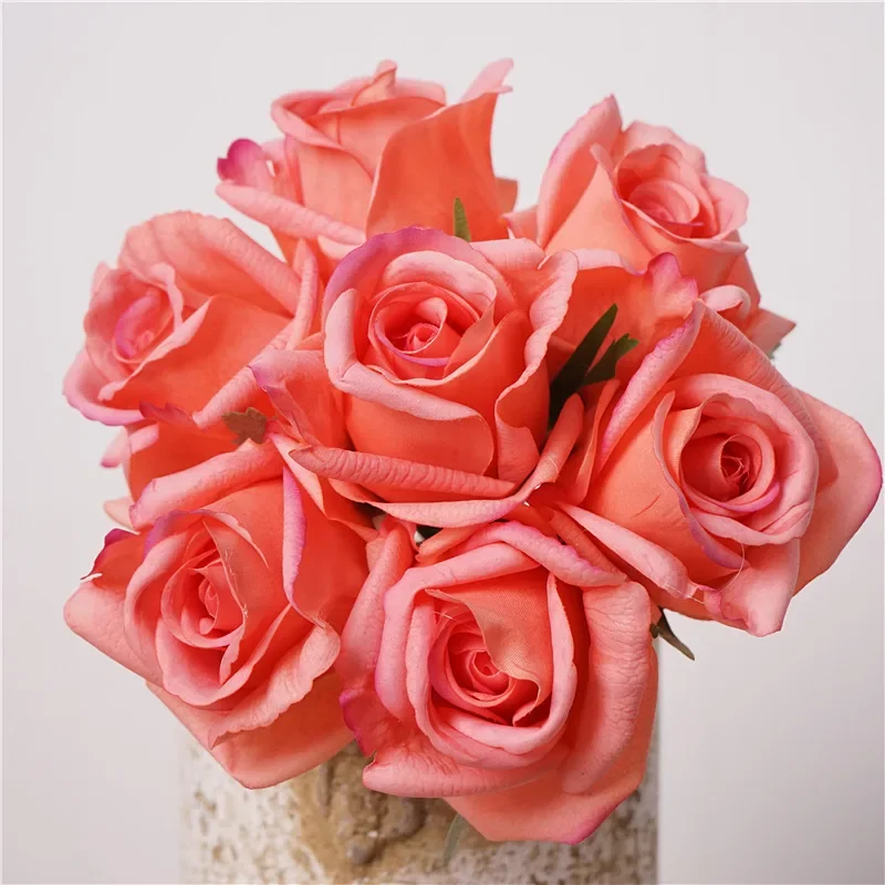15Pcs/lot Moisturizing Real Touch Artificial Rose Flowers Bridal Bouquet Wedding Decor Flowers Rose Party Floral Home Decoration