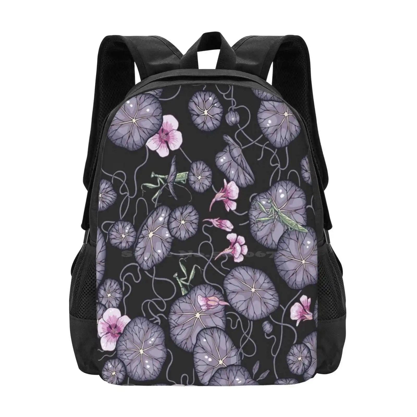 Black Indian Cress Garden. Bag Backpack For Men Women Girls Teenage Indian Cress Tropaeolum Majus Garden Nasturtium Monks Cress