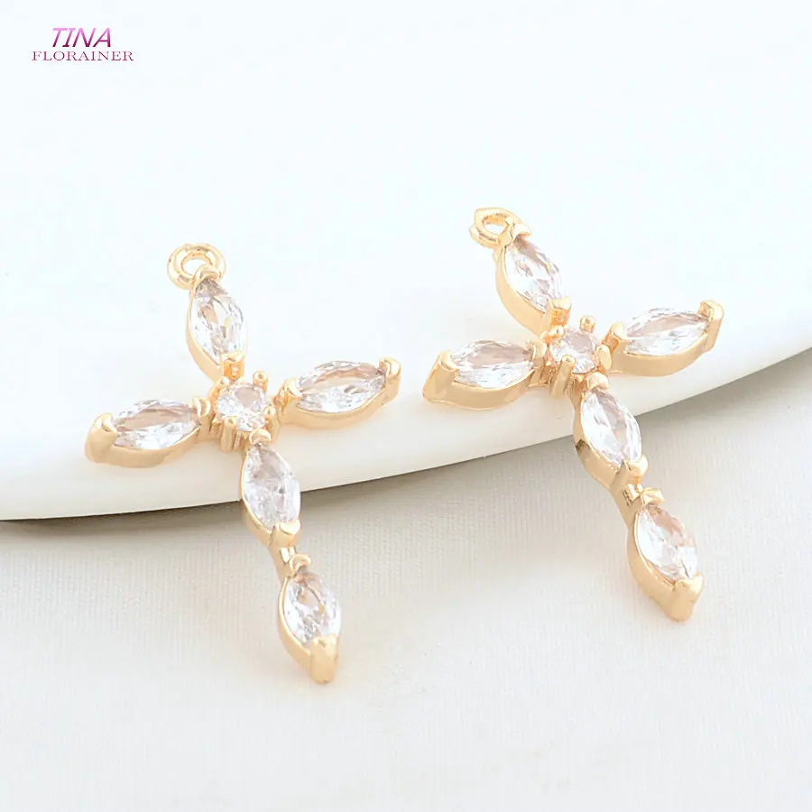 18,5*29MM 18K Gold Farbe Messing mit Zirkon Criss Cross Charms Anhänger Halskette Ohrringe Schmuck Machen zubehör – Detail 1