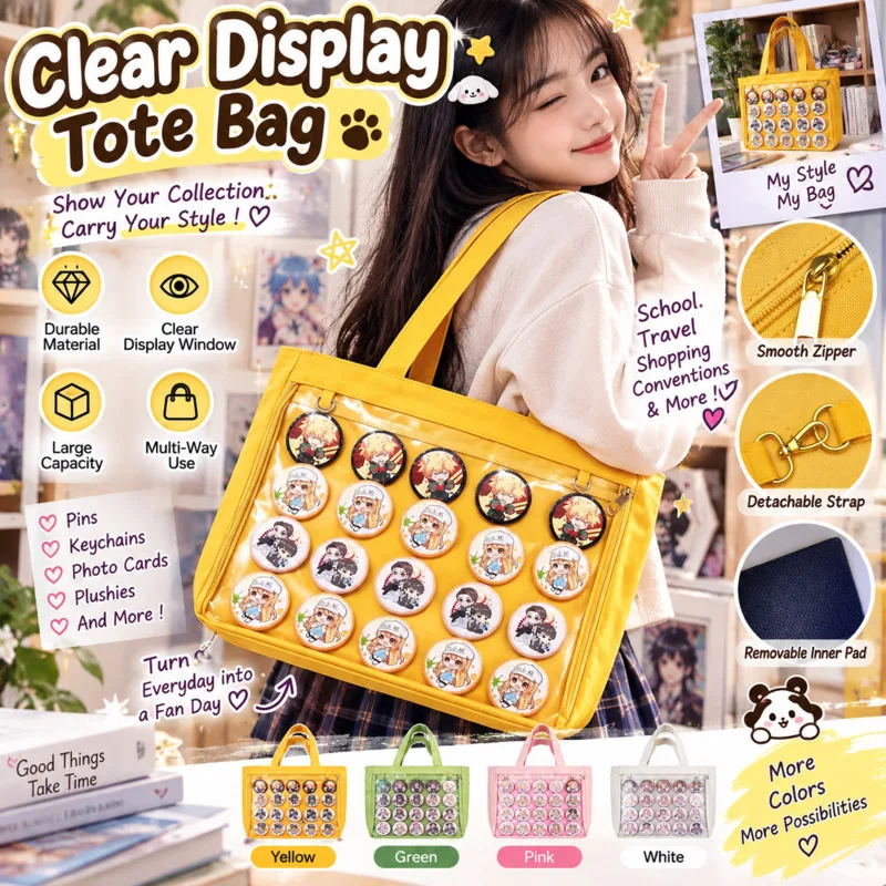Kawaii Clear PVC Itabag Y2K Tote Bag, Single Shoulder Handbag, Transparent Display Bag For Plush Doll & Badge Collection Gift