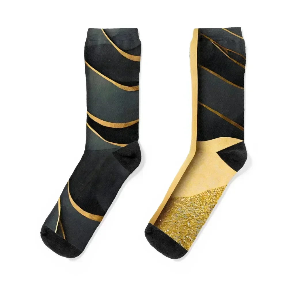 

Abstract, Geometric, Black, Gold, Art Deco, Stripes Socks Antiskid soccer professional running designer Socks Ladies Men's