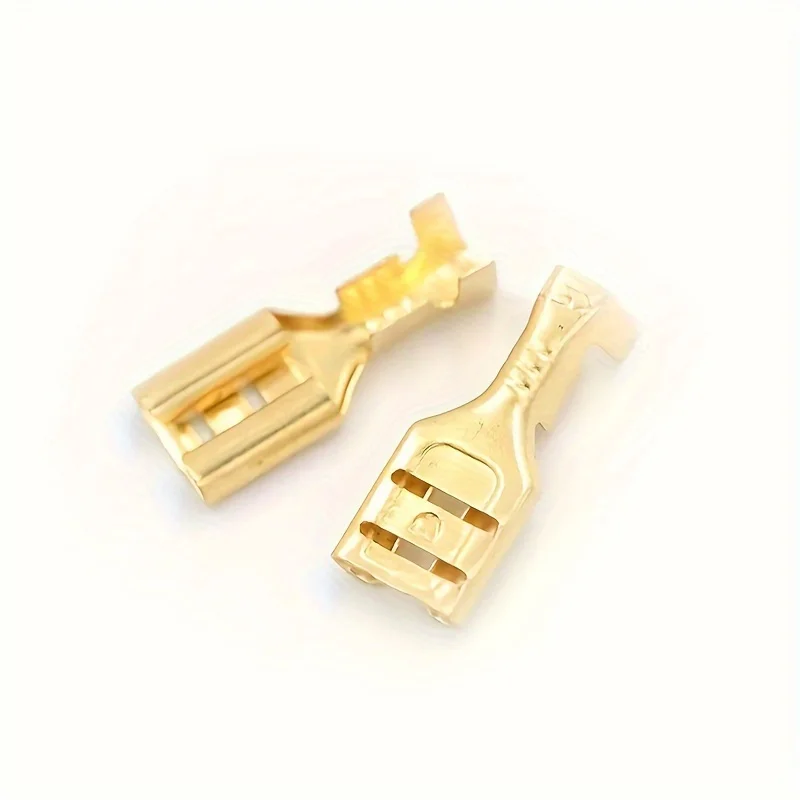 100pcs Brass Gilded 6.3MM/0.25in Female Spade Crimp Terminal Brass Wire Connector