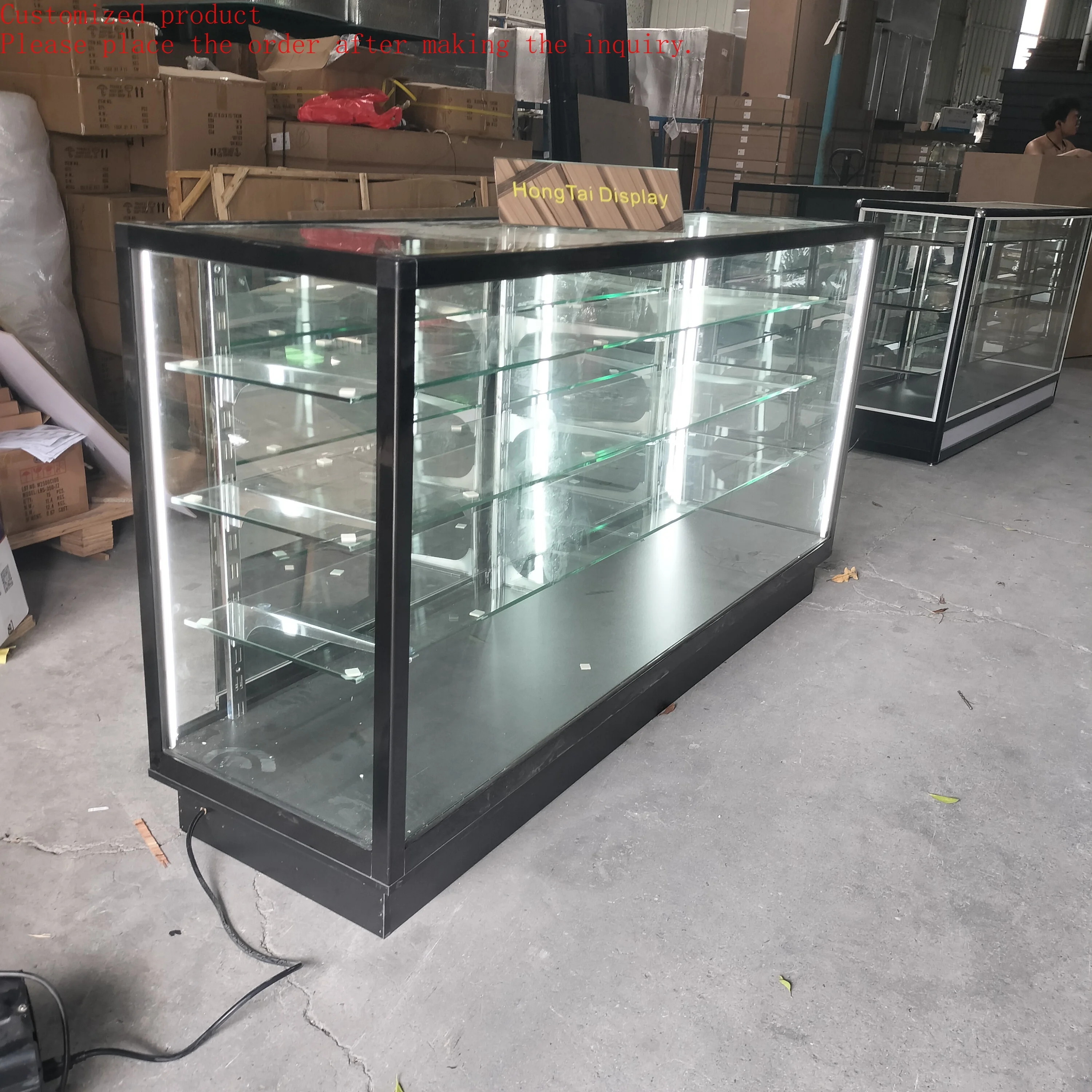 

Custom.LED Strips Light Square Aluminum Frame Tobacco Product Showcase Modern Minimalist Smoke Shelf Smoke Accessories Glass Cas