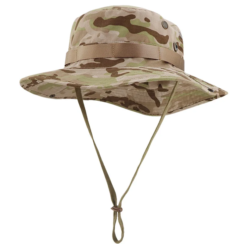 Summer Camouflage Sun Protection Boonie Hat Wide Brim Outdoor Fishing Hiking Military Bucket Cap Convertible Cowboy Hat for Men