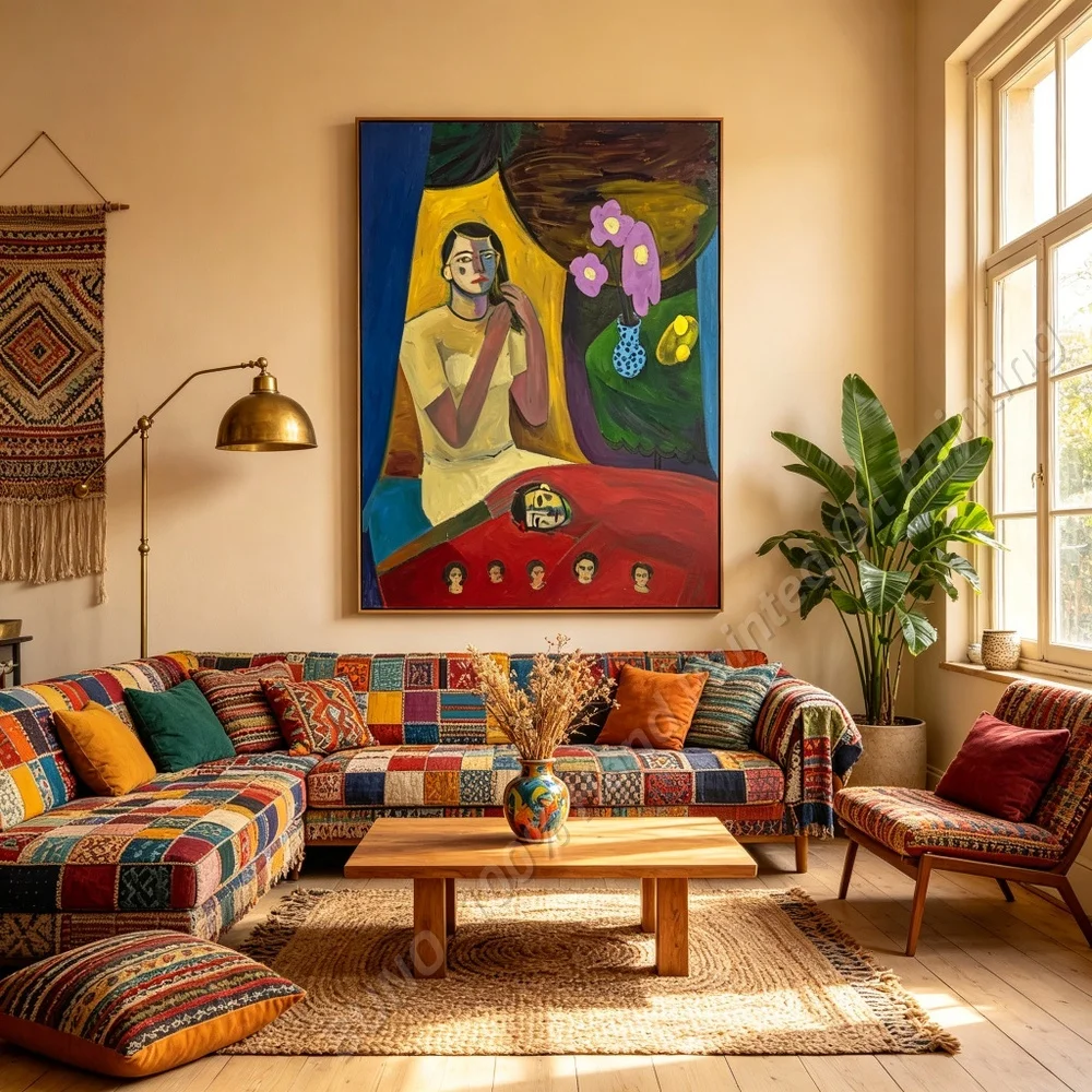 100% Hand Painted Abstract Oil Painting People Floral Canvas Wall Art For Home Living Room Decor Bedroom, Bohemian Vivid