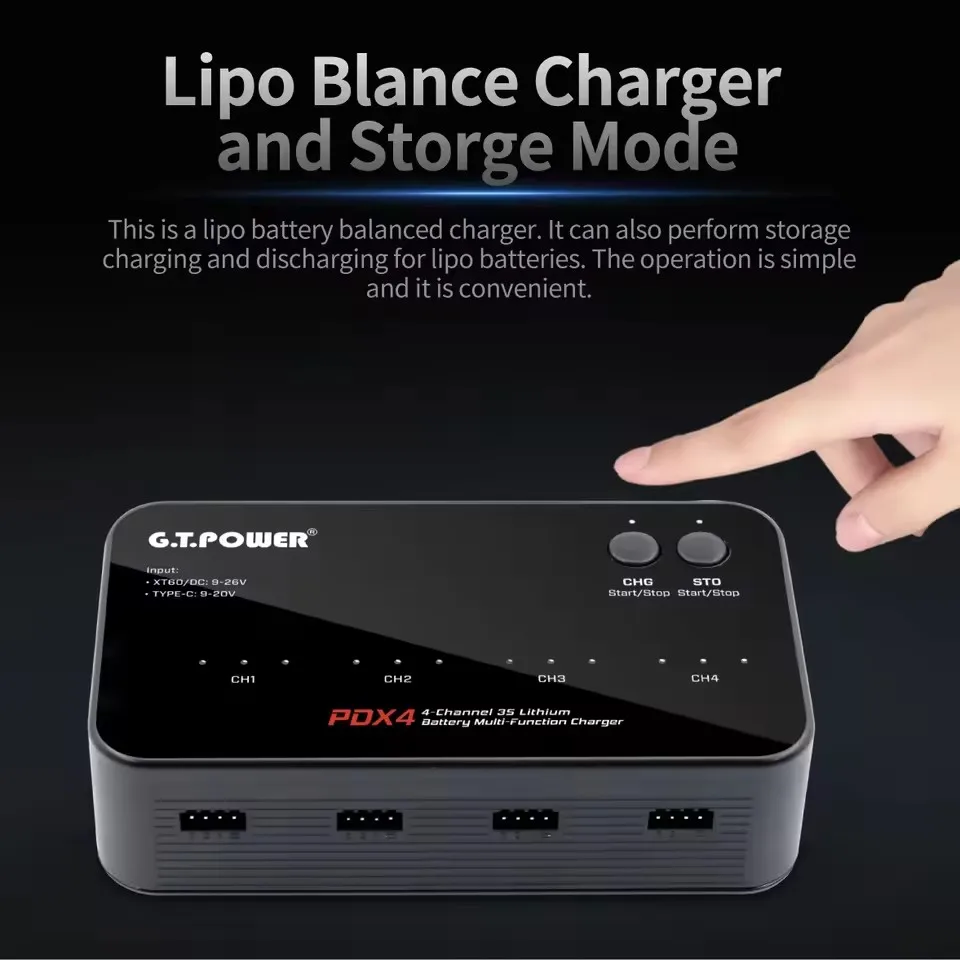 GT POWER PDX4 80W 4CH 3S lithium battery multi-functional lithium polymer balanced charger for RC CAR HELICOPTER FPV drones