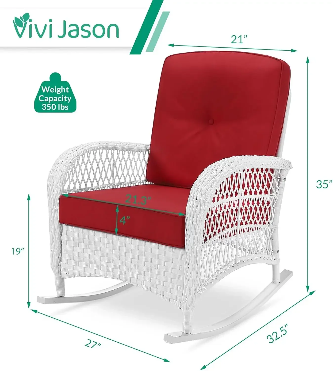 Outdoor Wicker Rocking Chair Patio Rattan Rocker Chair Cushions Steel Frame All Weather Rocking Lawn Rattan Furniture Garden Bac