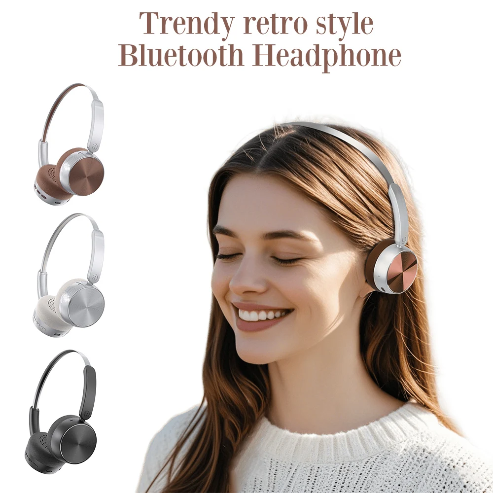 Bluetooth 5.4 Retro Headphones Fashion Wireless HiFi Gym Headphone With MIC Foldable Stereo Sounds On-Ear Headset OOTD For Girl