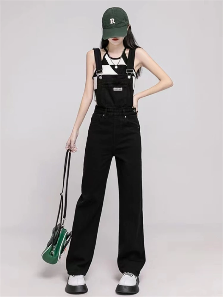 

Black Denim Overalls Women's Summer 2026 Loose Age-Defying High Waist Slim Straight Leg Wide Leg Pants Street Style Korean Se...