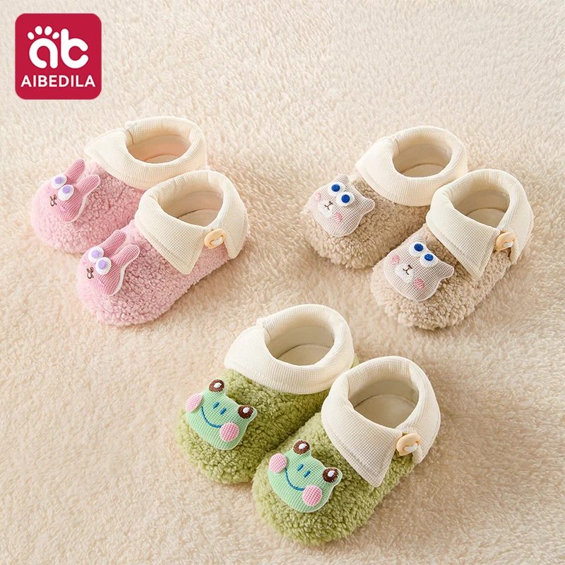 AIBEDILA Infant Floor Sock‑Shoes Anti‑Slip Cold‑proof Warm First Walking Shoes For Boys Girls Indoor Home Autumn Winter