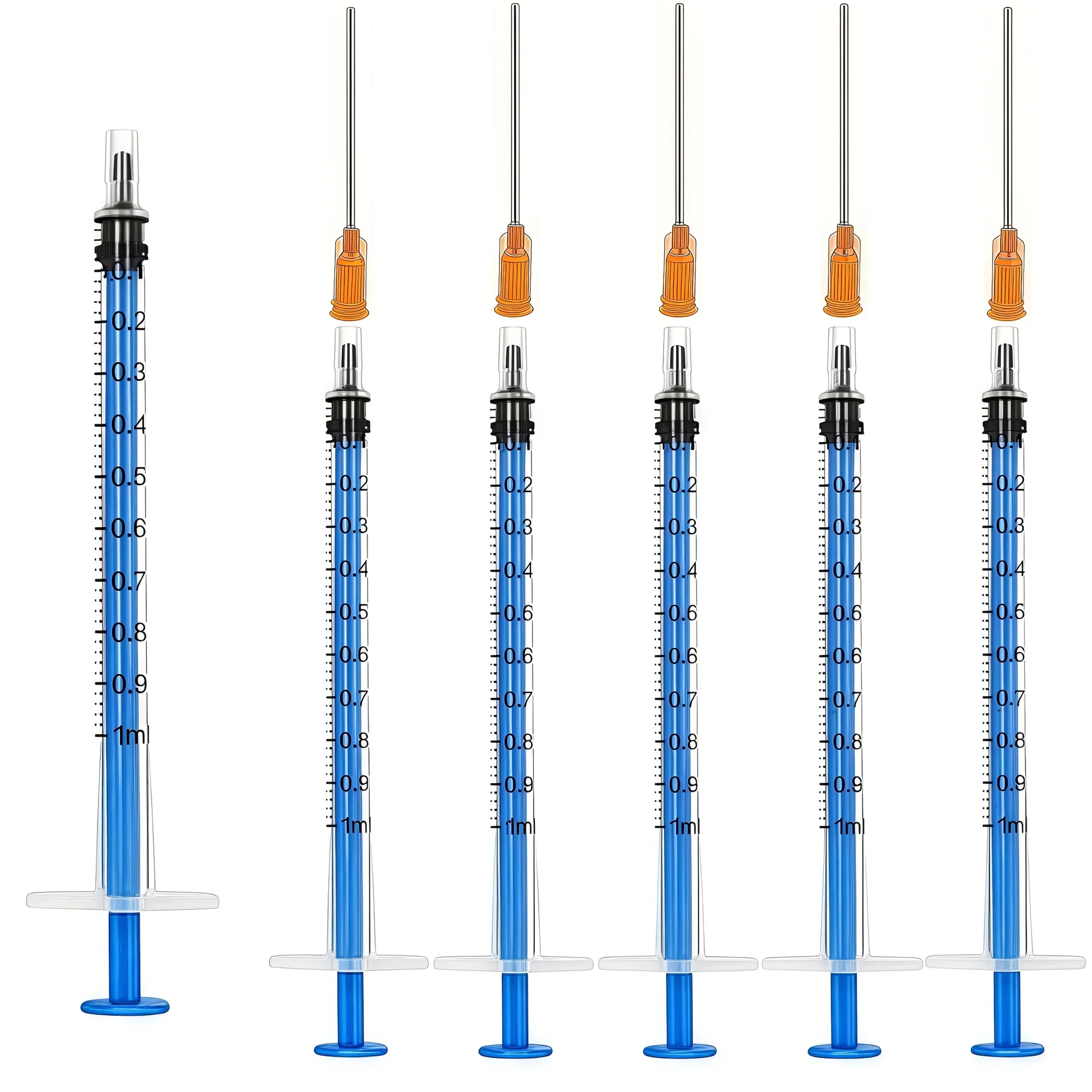 

1ml blue syringe with yellow needle, multi-purpose, 4/10/12/30 pieces pack