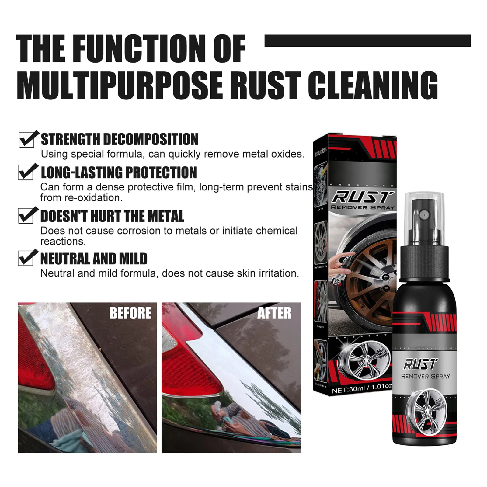 30/100m Rust Inhibitor Rust Remover Derusting Spray Car Maintenance Cleaning Metal Chrome Paint Clean Anti-rust Lubricant