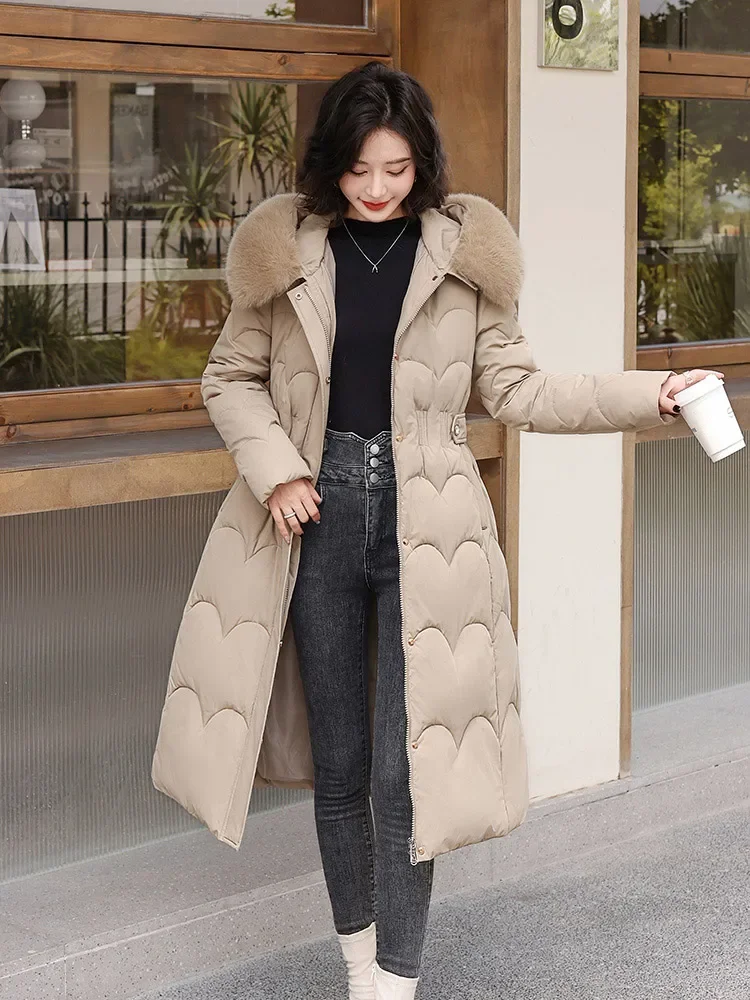 Vielleicht New 2024 Warm Thick Long Parkas Winter Women Puffer Jacket Elegant Winter Fur Hooded Women Clothes Cotton Padded Coat