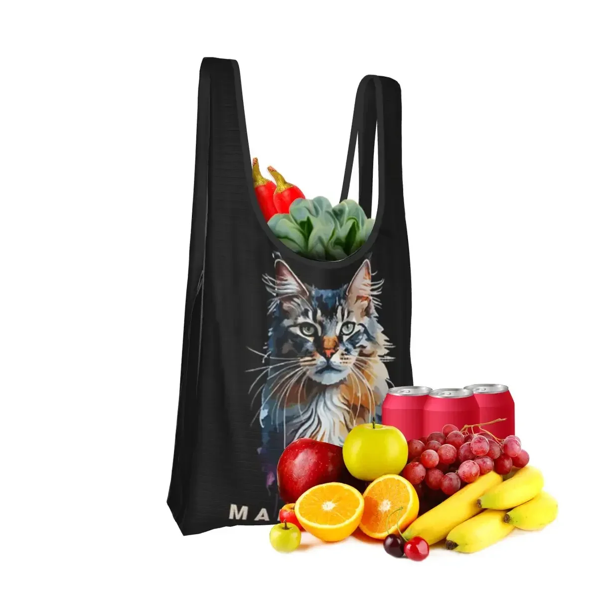Colorful Mainecoon, Gorgeous Maine Coon Cat Art Shopping Bag Portable Tote Bags Foldable Shoulder Shopper Bag Grocery Handbag