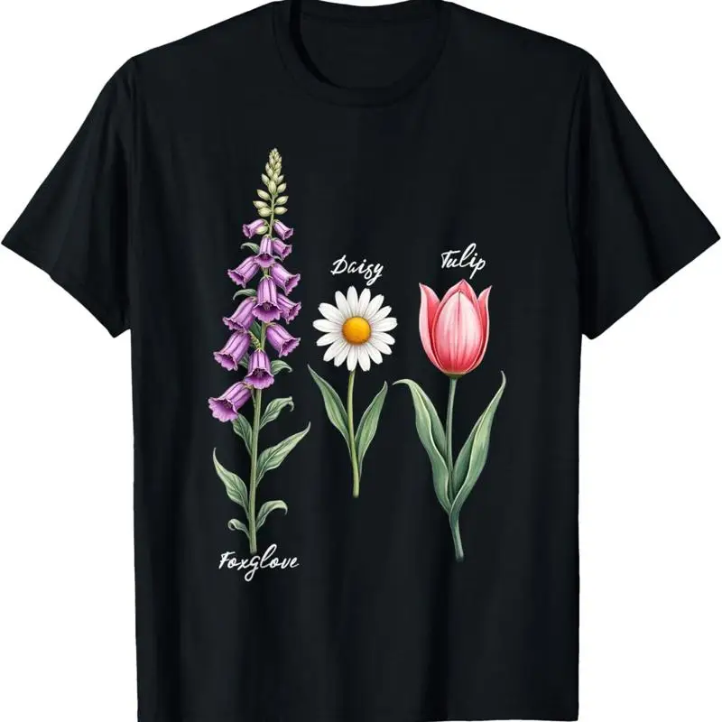 Foxglove ديزي زهرة التوليب تصميم الأزهار فتاة أمي تي شيرت