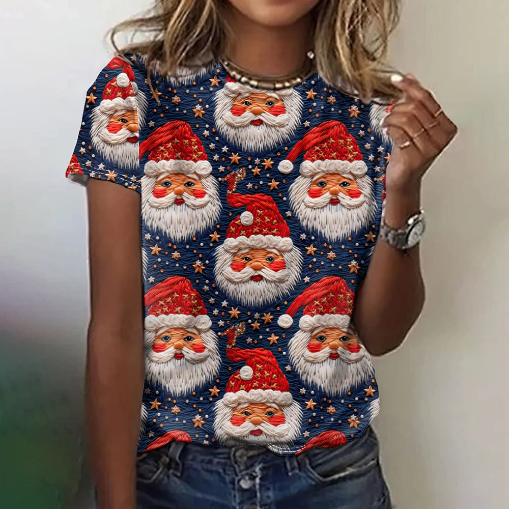 

Funny 3D Santa Claus Print Women's T-Shirts Fashion New Year X'mas Clothing Casual O-neck Short Sleeve Tops Loose Ladies T shirt