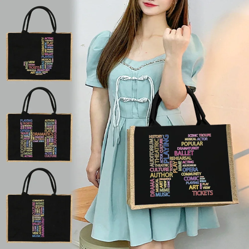 Jute Bag Handbag Linen Shoulder Bags Sacks Jute Imitation Sacks Linen Bags Women Shopping Laminated Bag Letters Composed of Text