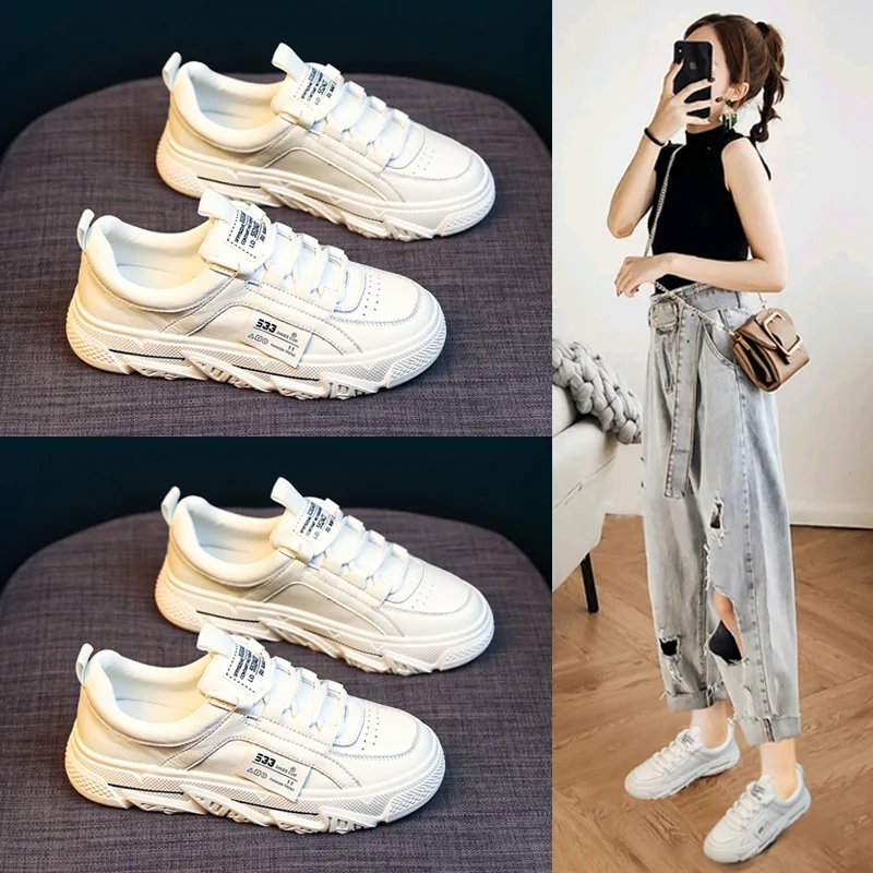 2024 New Spring Women Casual Shoes Genuine Leather Hot Sale Comfortable White Flat Shoes Girl Leisure Sneakers