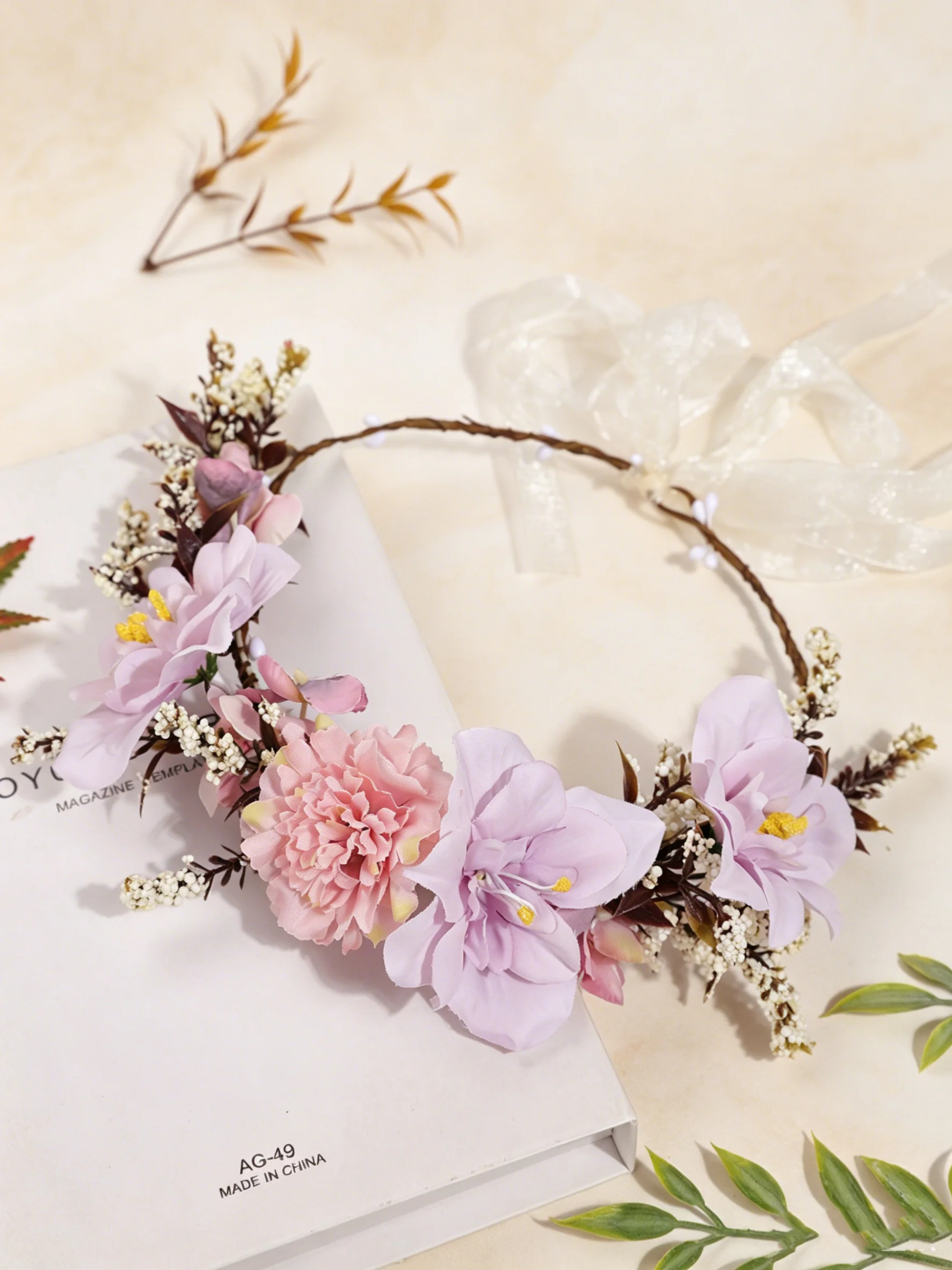 Hot-Selling Pink and Purple Artificial Flower Headband, Bohemian Style Wreath, Wedding Party Photo Shoot Atmosphere Hair Accessory image 4