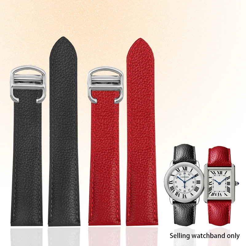 

High Quality Cowhide Accessories for Cartier Tank Must London Solo Solid Stainless Steel Buckle 17 20 22 23mm Waterproof Watchba