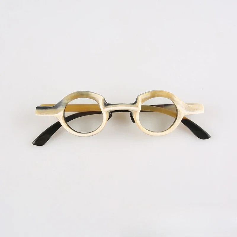 Natural Cow Horn Glasses Frame Small Round Frame Handmade Design Men Women Three-dimensional and Irregular Prescription Eyeglass