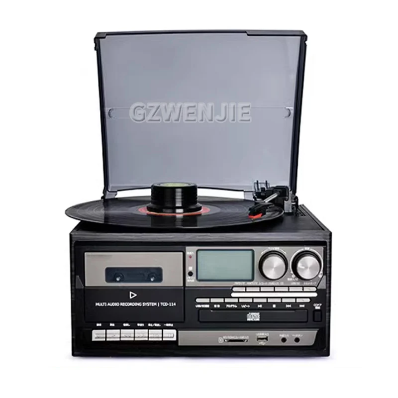 Veelzijdige Multifunctionele Vintage Grammofoon 3 Speed Verstelbare Vinyl Platenspeler Met Platenspeler Cd Cassette Fm/Am Radio